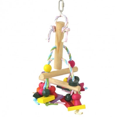 Colorful Chewing Hanging Swing rope Pet Bird Toy with Beads, Wooden Ladder Hammock